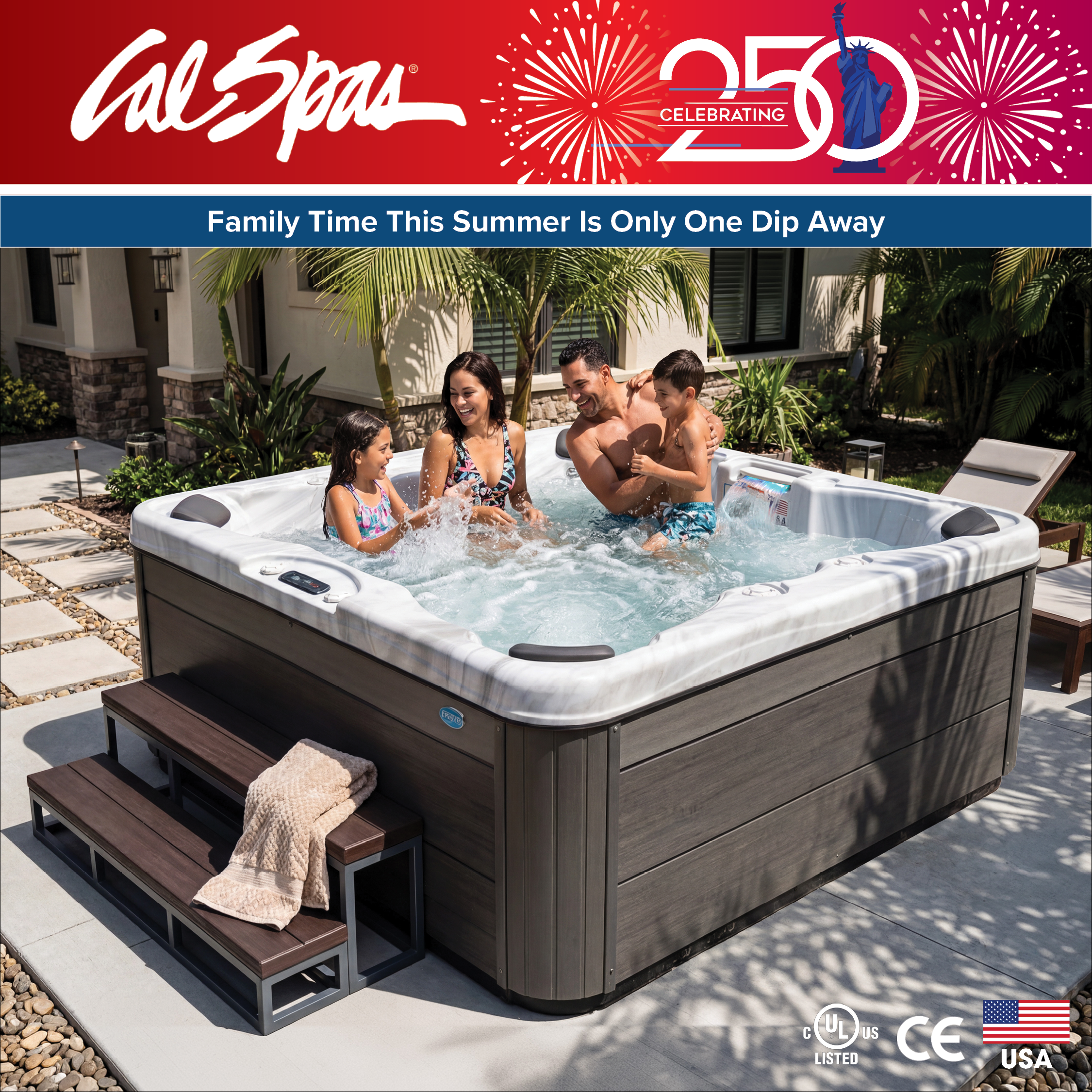 Calspas hot tub being used in a family setting - Davie